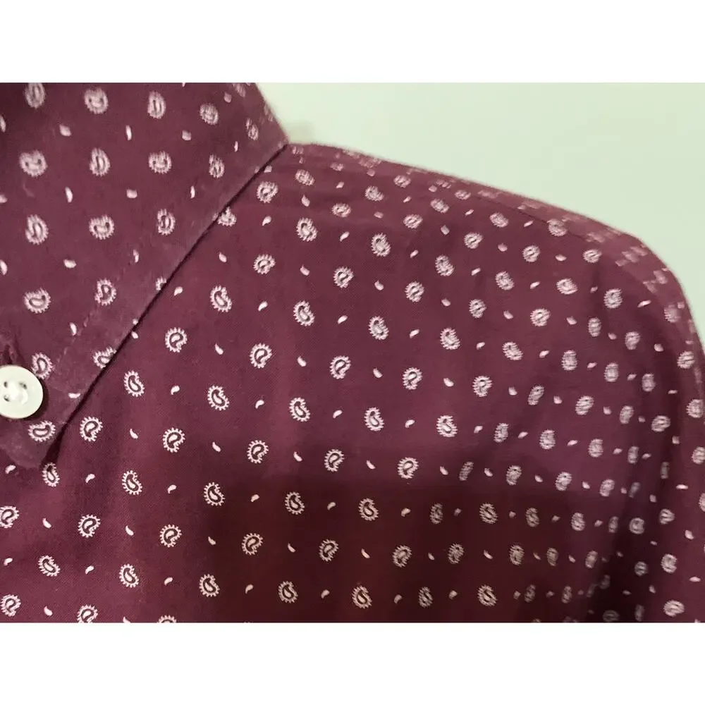 Banana Republic Shirt Maroon w/Paisley Print Standard Fit Soft Wash Men's Large